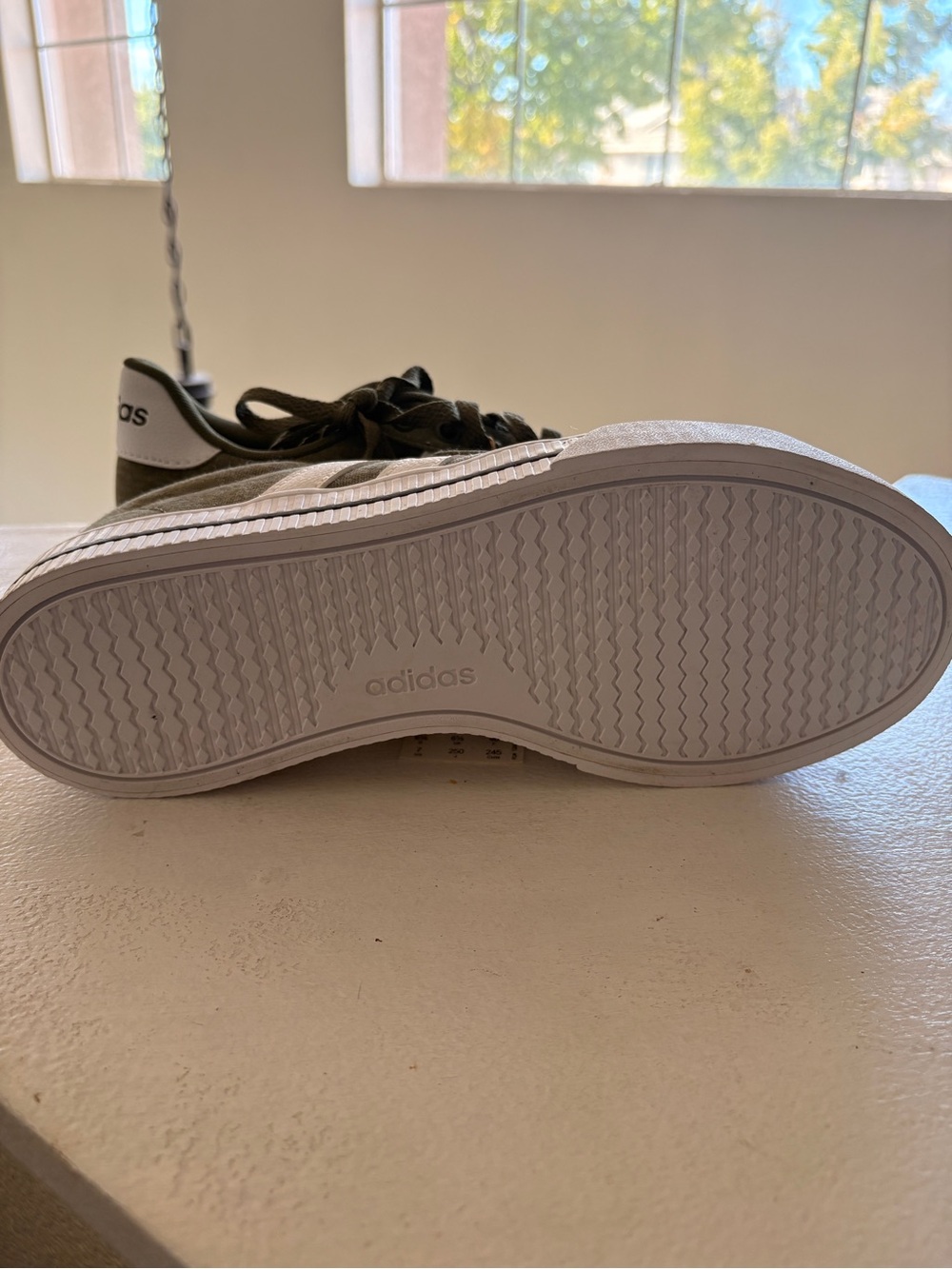 adidas Women’s Olive Green Canvas Sneakers with White Stripes - NEW - Picture 5 of 5